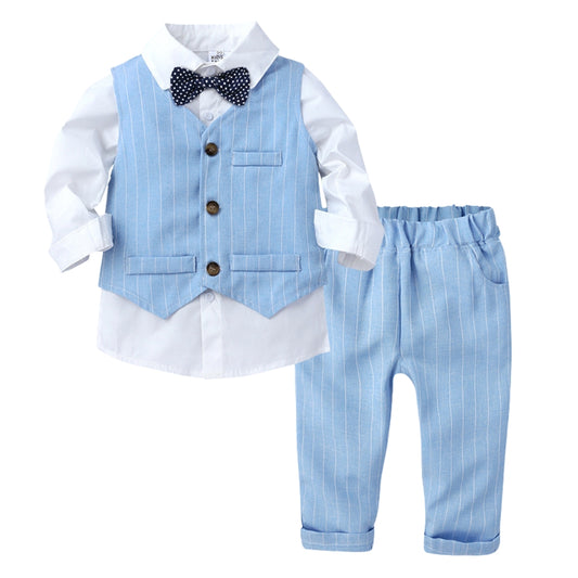 Handsome Pinstripe Vest and Bow Tie Boys Formal Set - Beekee