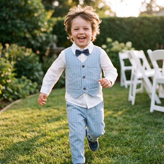 Handsome Pinstripe Vest and Bow Tie Boys Formal Set - Beekee