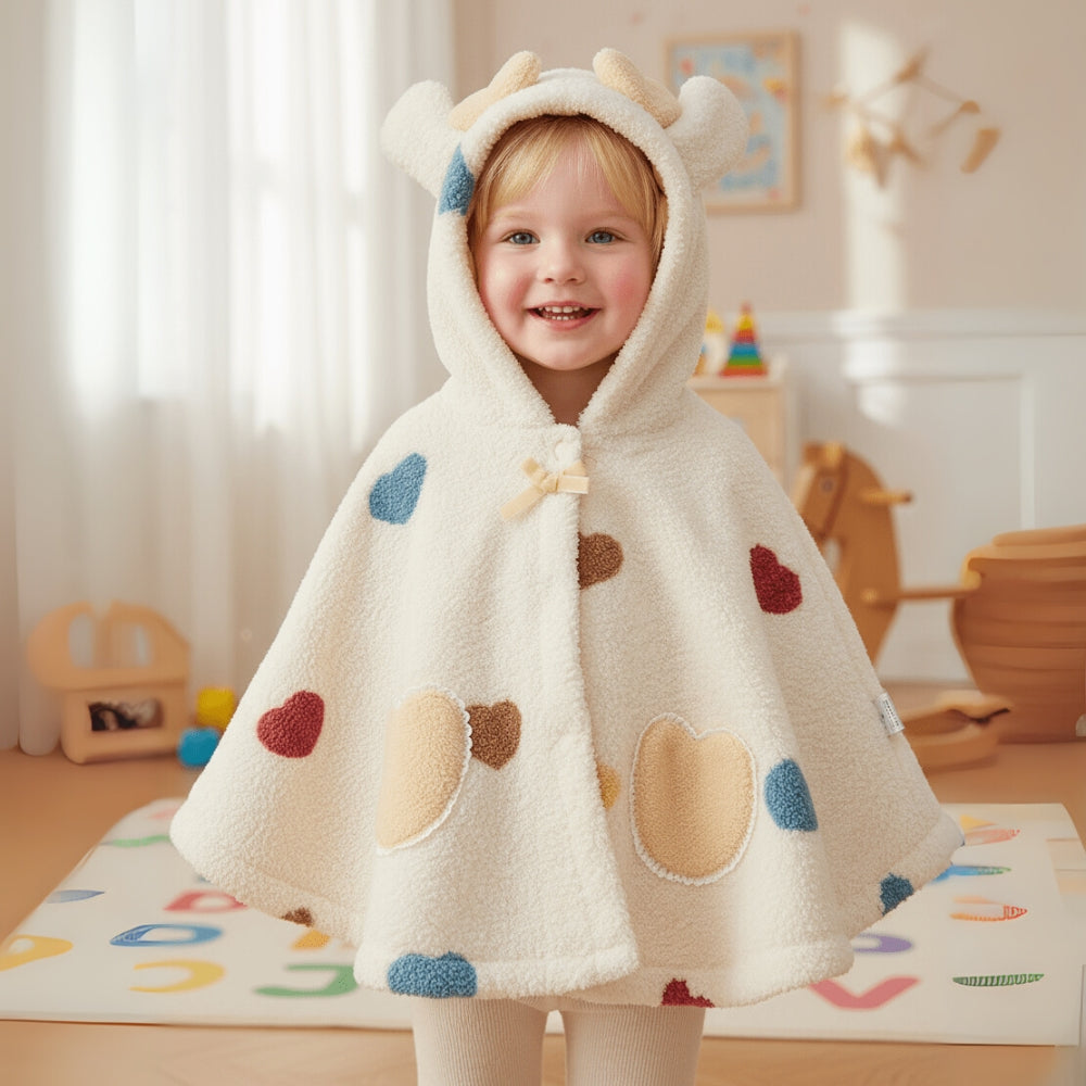 Heart-Shaped Pocket Bear Hooded Poncho - Beekee