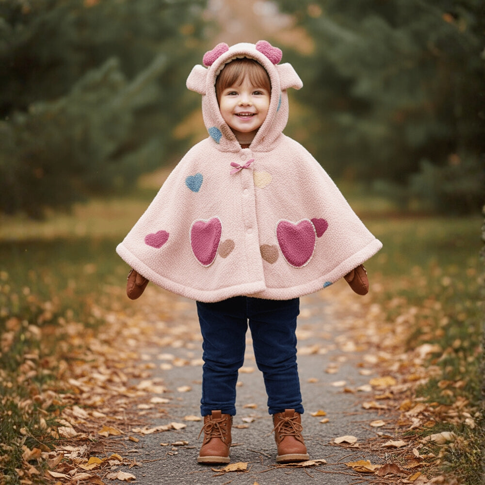 Heart-Shaped Pocket Bear Hooded Poncho - Beekee