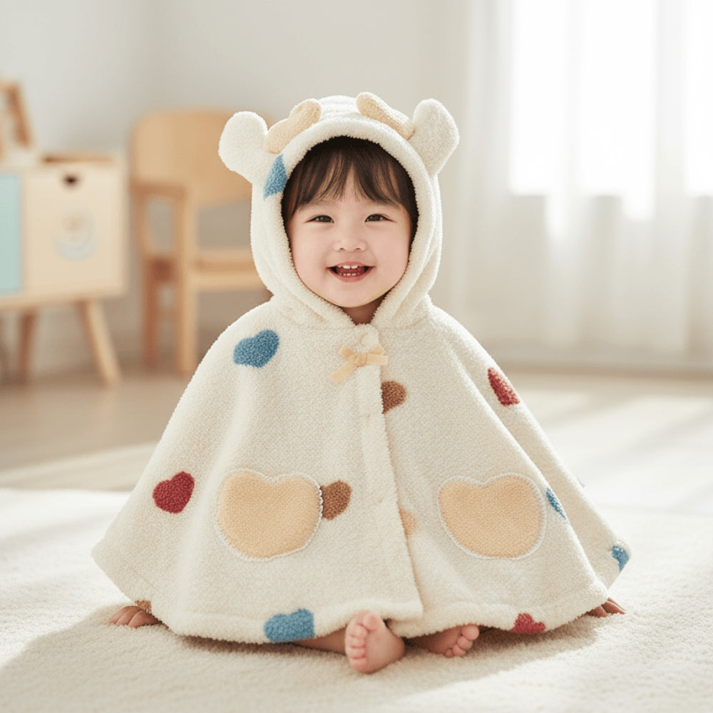 Heart-Shaped Pocket Bear Hooded Poncho - Beekee
