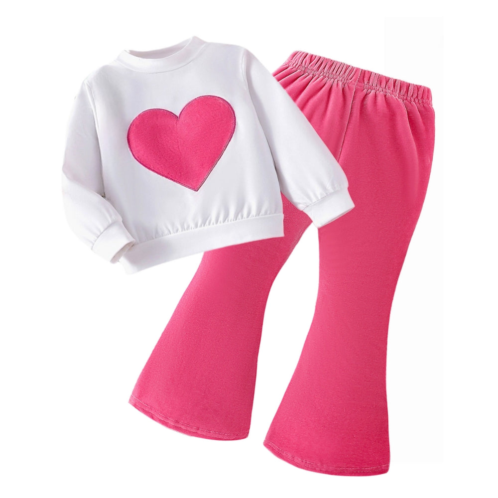 Heart Sweatshirt and Flare Pants Girls Outfit - Beekee