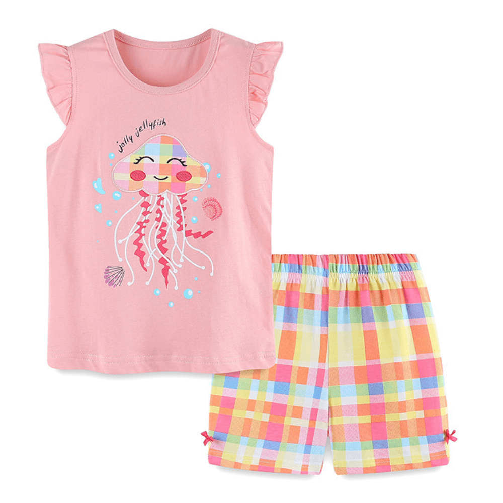 Jolly Jellyfish Ruffle Top & Rainbow Shorts Set - Beekee
