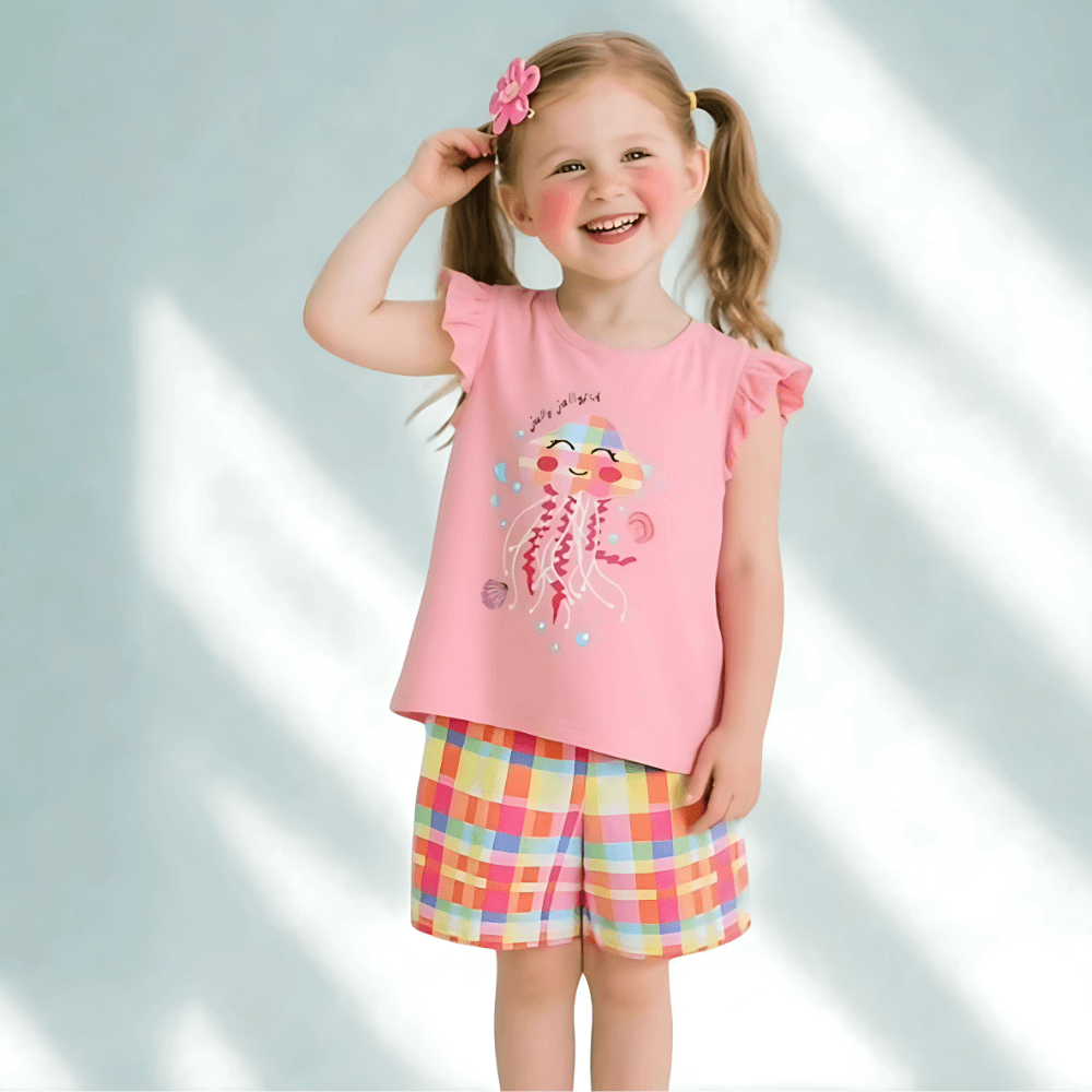 Jolly Jellyfish Ruffle Top & Rainbow Shorts Set - Beekee