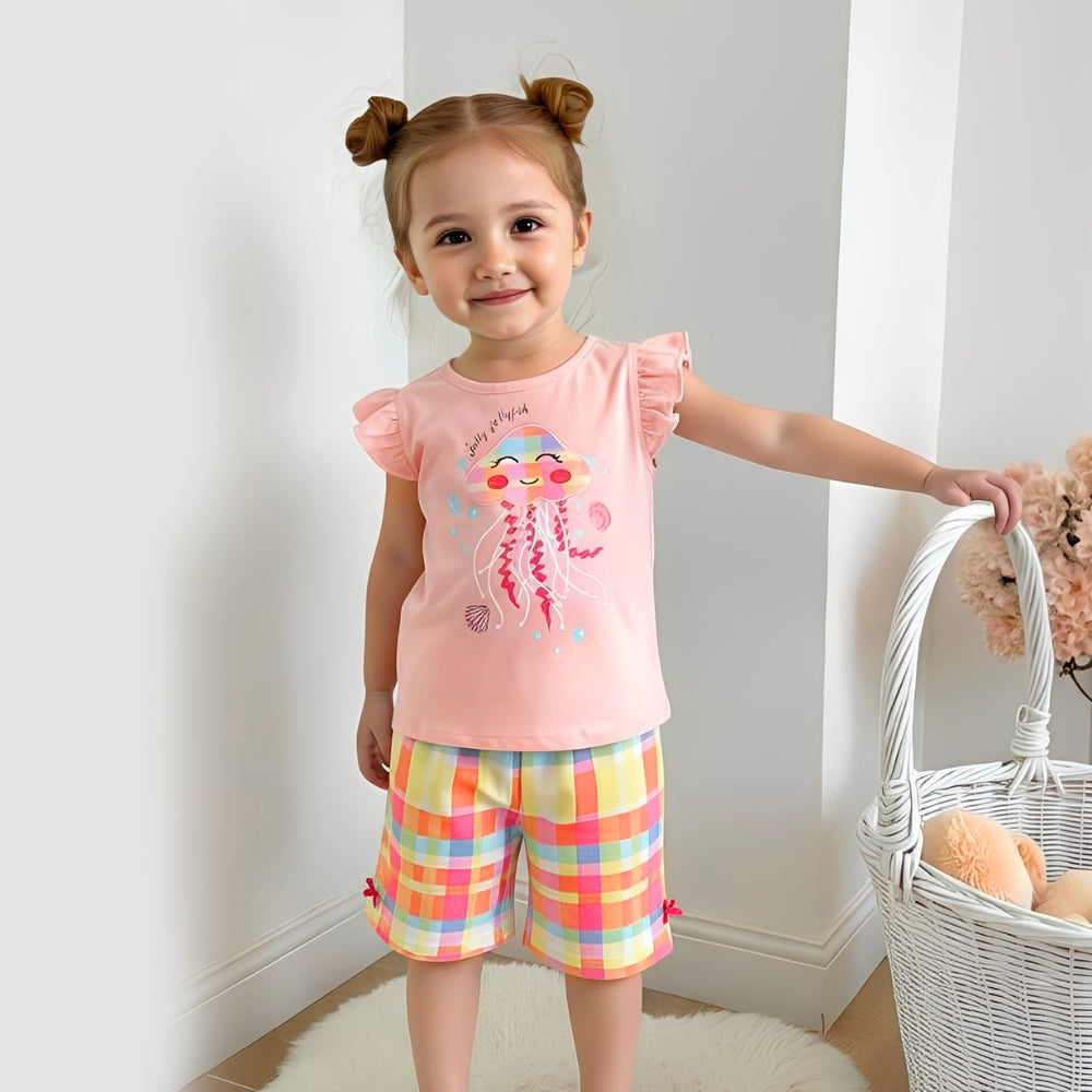 Jolly Jellyfish Ruffle Top & Rainbow Shorts Set - Beekee