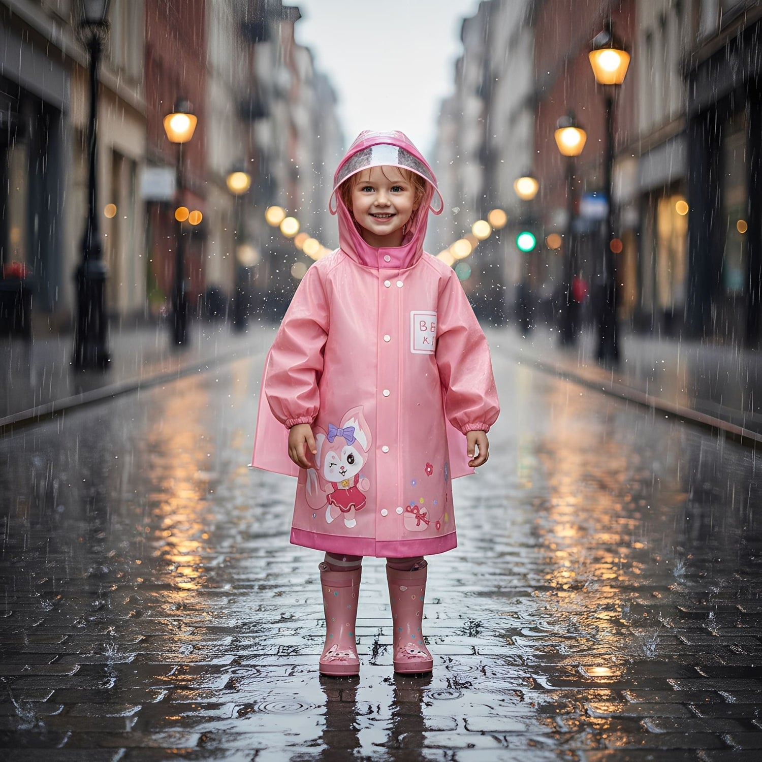 Kids Cartoon Print Hooded Raincoat - Beekee