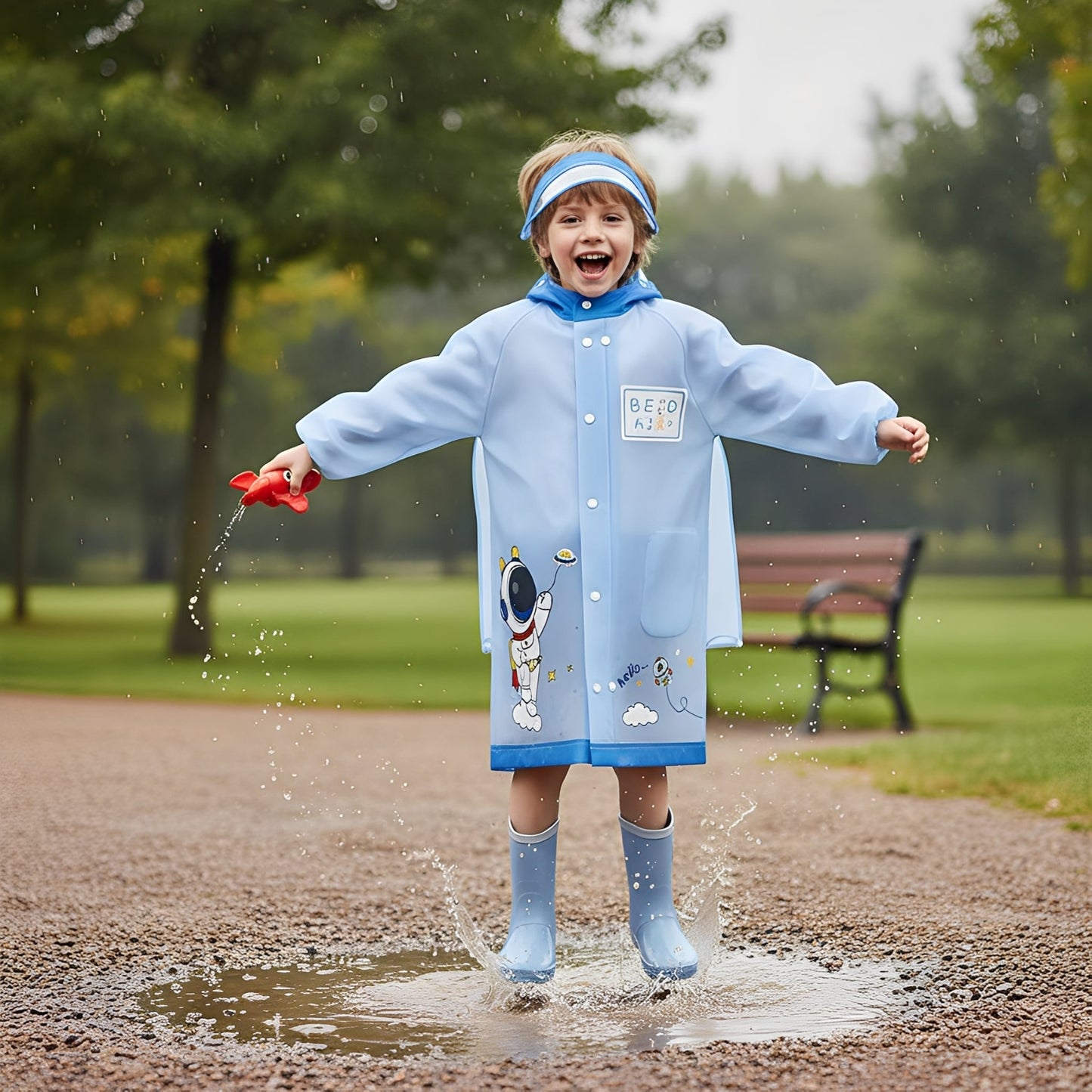 Kids Cartoon Print Hooded Raincoat - Beekee