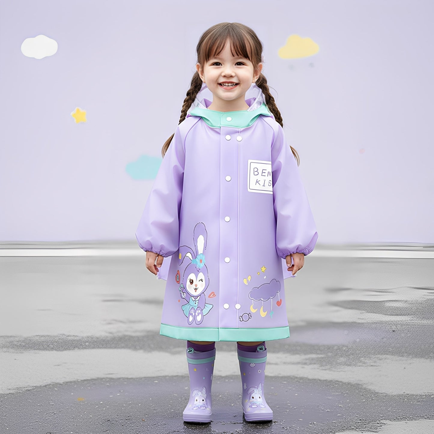 Kids Cartoon Print Hooded Raincoat - Beekee
