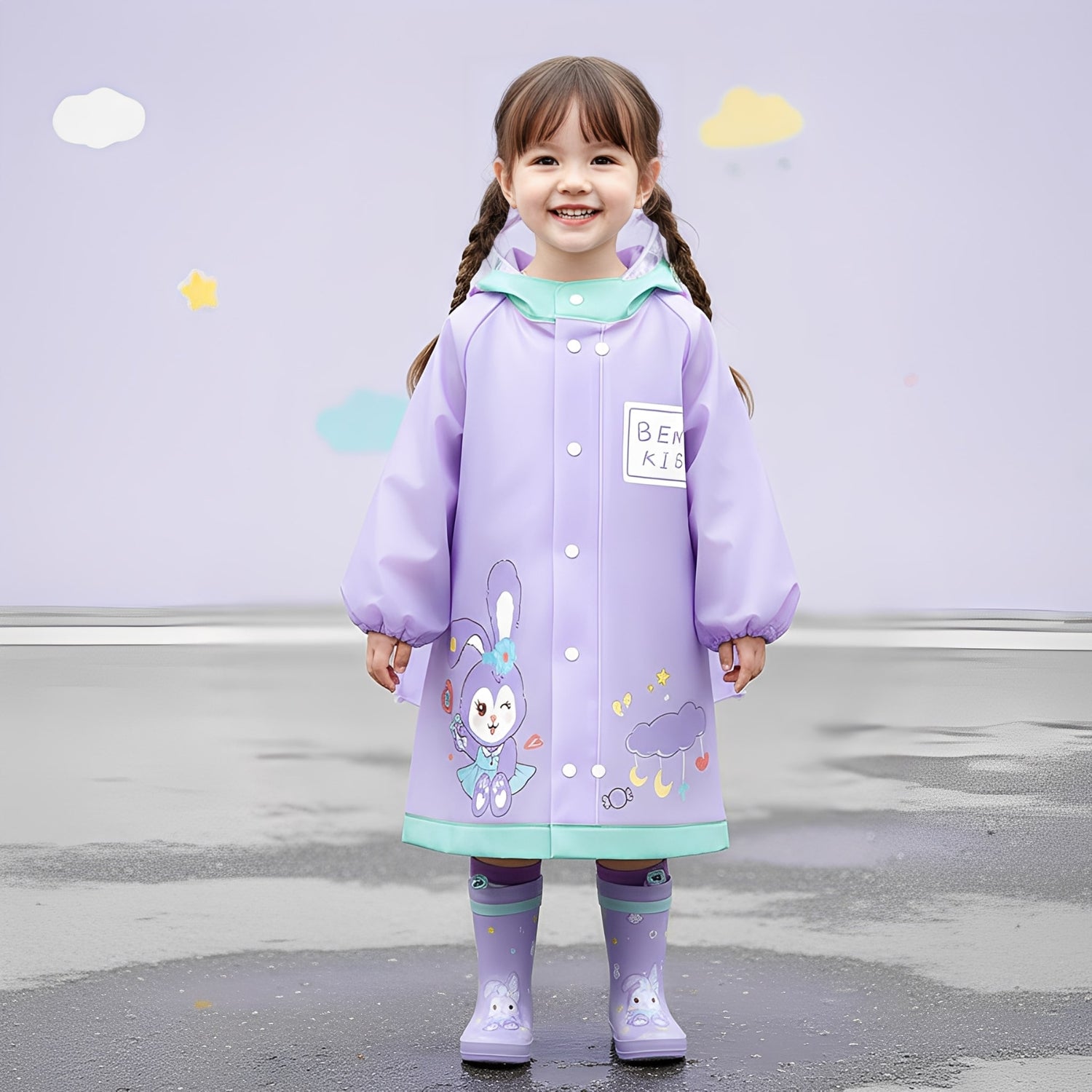 Kids Cartoon Print Hooded Raincoat - Beekee