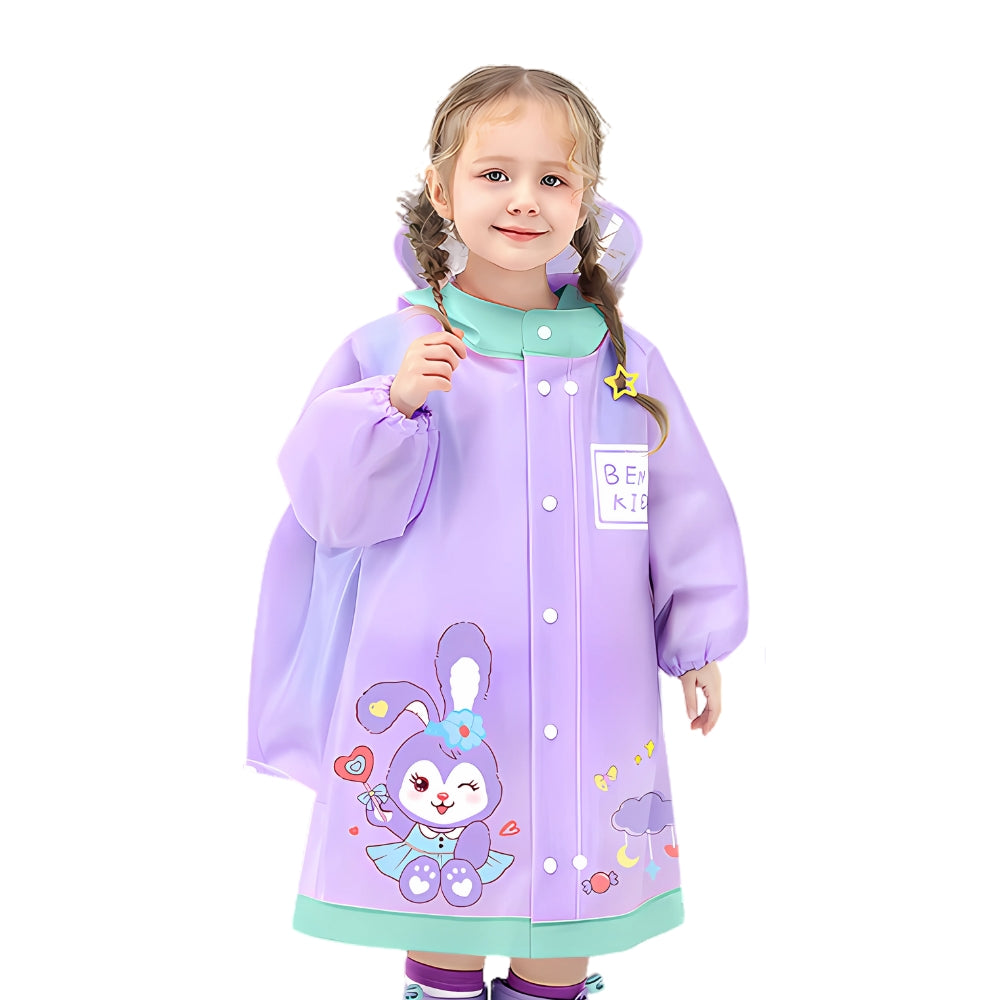 Kids Cartoon Print Hooded Raincoat - Beekee