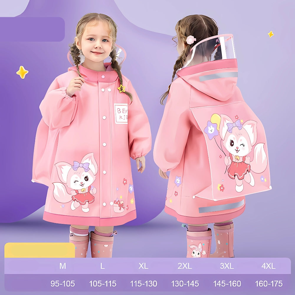 Kids Cartoon Print Hooded Raincoat - Beekee