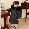 Kids Long Puffer Coat with Faux Fur Hood - Beekee