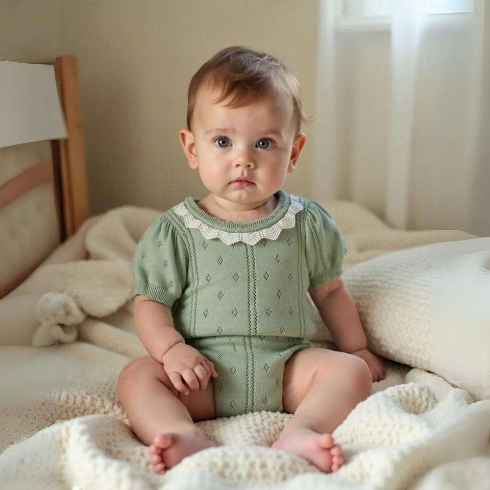 Knitted Short Sleeve Top and Bloomers Set - Beekee