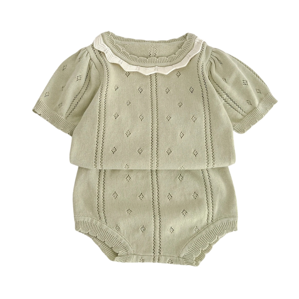 Knitted Short Sleeve Top and Bloomers Set - Beekee