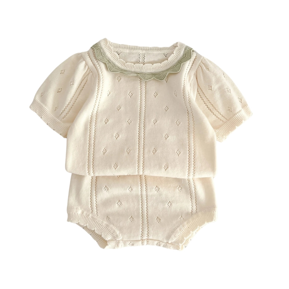 Knitted Short Sleeve Top and Bloomers Set - Beekee