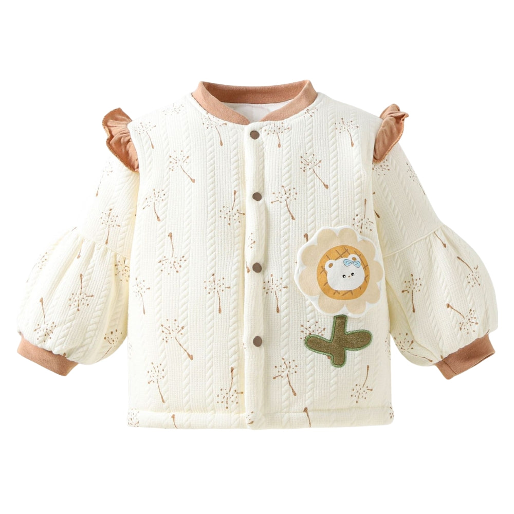 Lovely Floral Bear Patch Cotton Jacket - Beekee