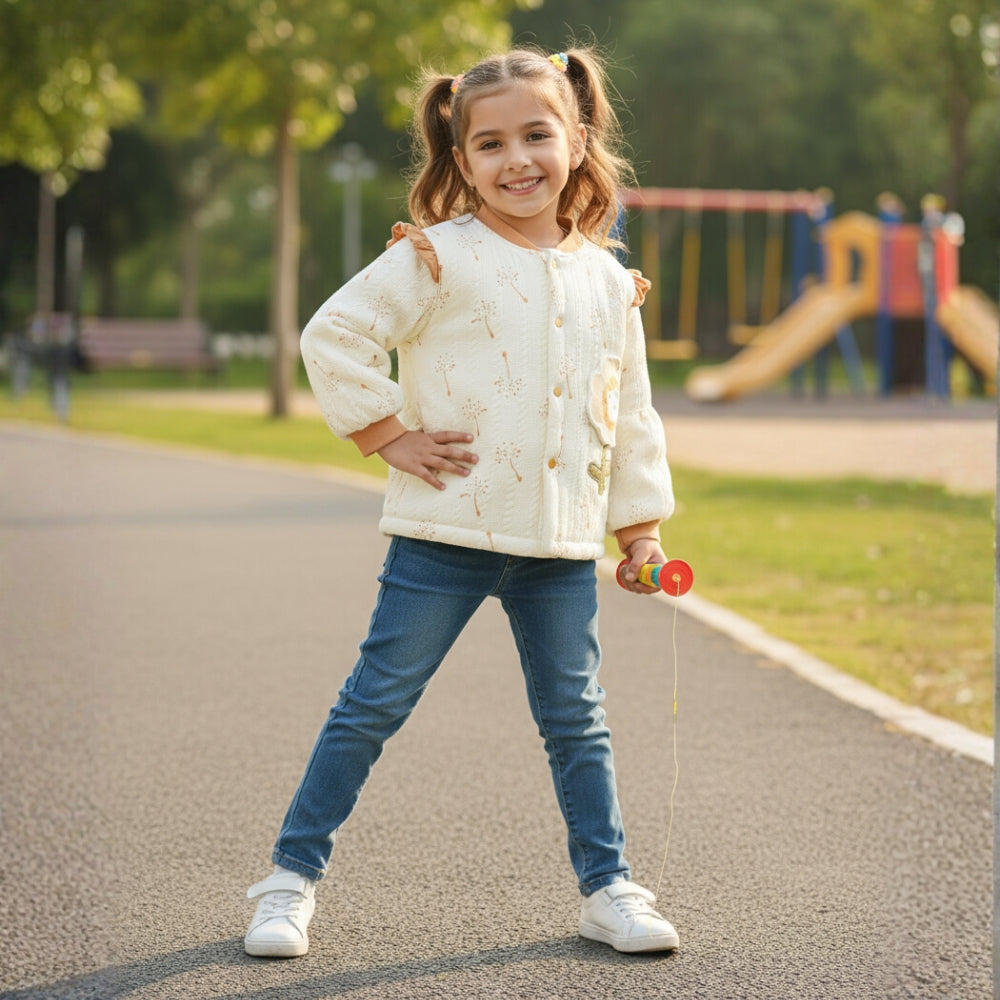 Lovely Floral Bear Patch Cotton Jacket - Beekee