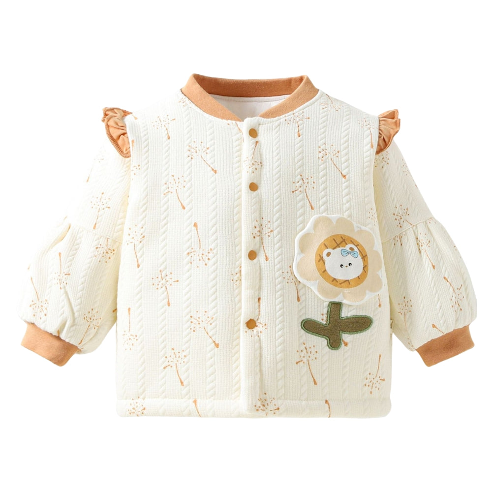 Lovely Floral Bear Patch Cotton Jacket - Beekee