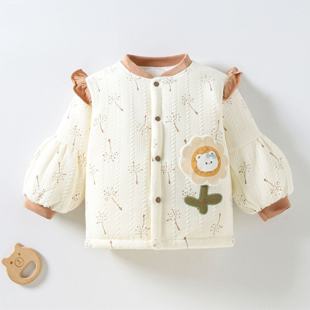 Lovely Floral Bear Patch Cotton Jacket - Beekee