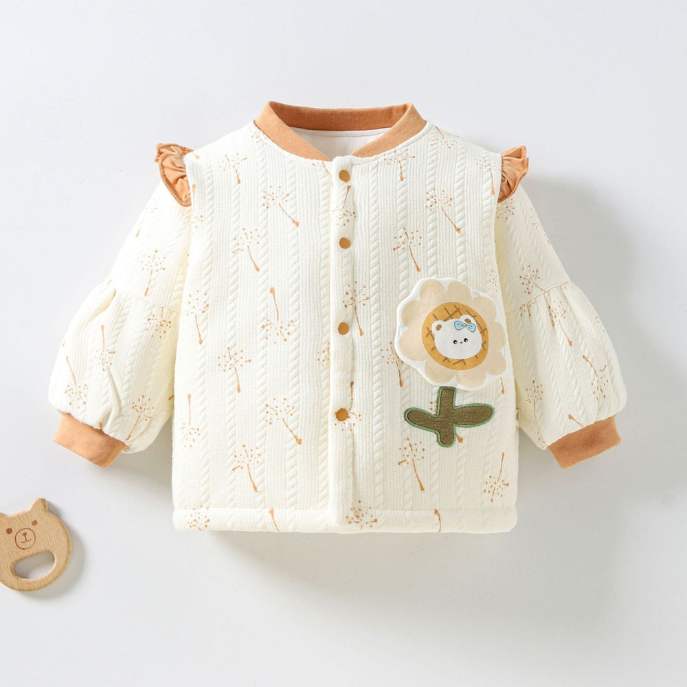 Lovely Floral Bear Patch Cotton Jacket - Beekee