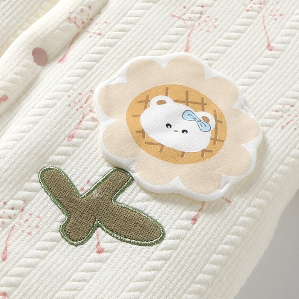 Lovely Floral Bear Patch Cotton Jacket - Beekee