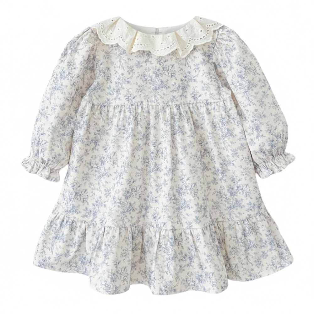 Lovely Floral Lace Collar Cotton Dress for Girls-Beekee