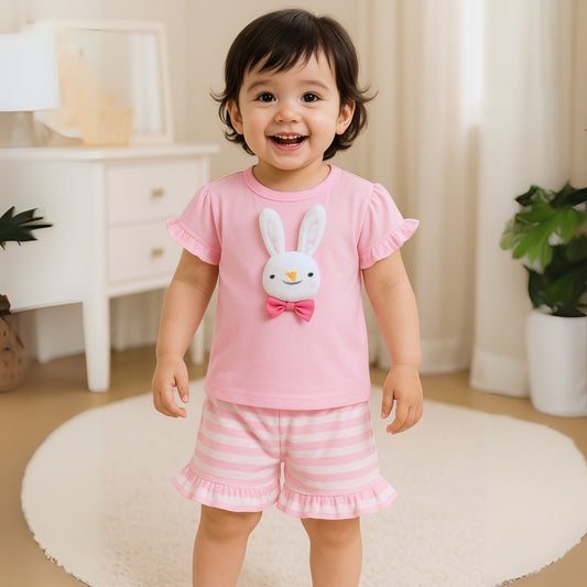 Pink Bunny Ruffle T-Shirt and Shorts Play Set - Beekee