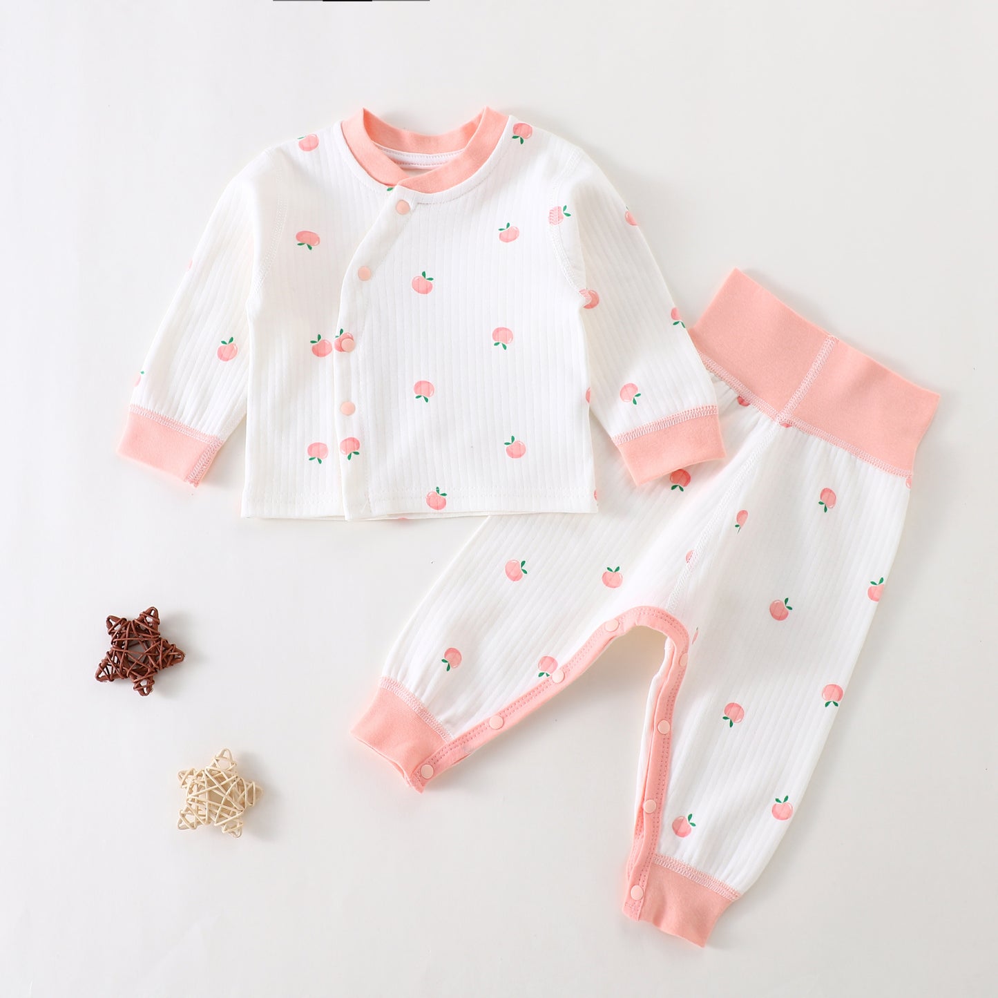 Baby Boy & Girl Cartoon Print Pajama Set – Soft Cotton & Polyester Long Sleeve Top with Pants – Comfortable Baby Sleepwear