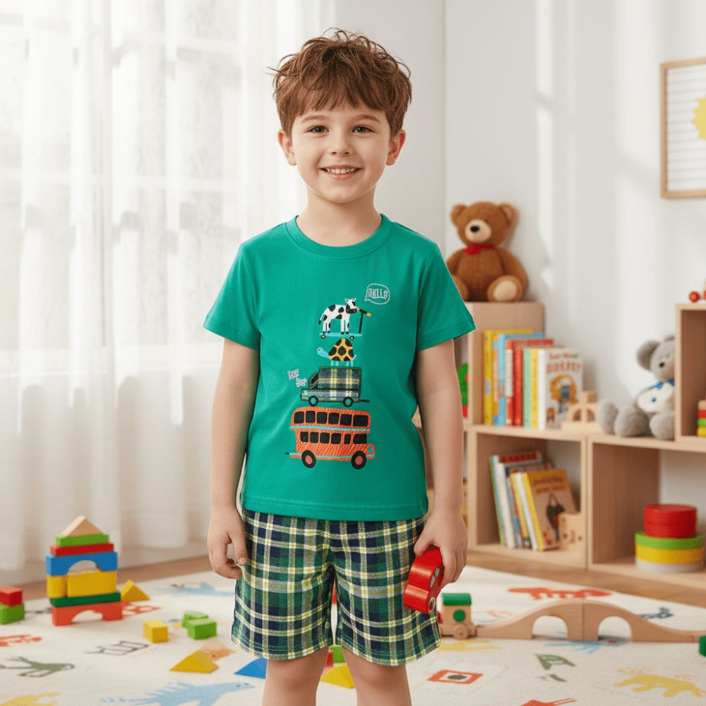 Playful Stacked Animals Top & Shorts Set - Beekee