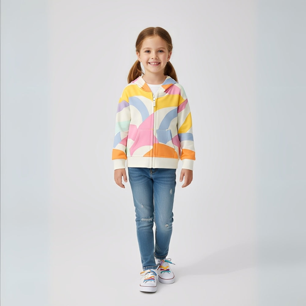Playful Wave Print Zip-Up Hoodie - Beekee