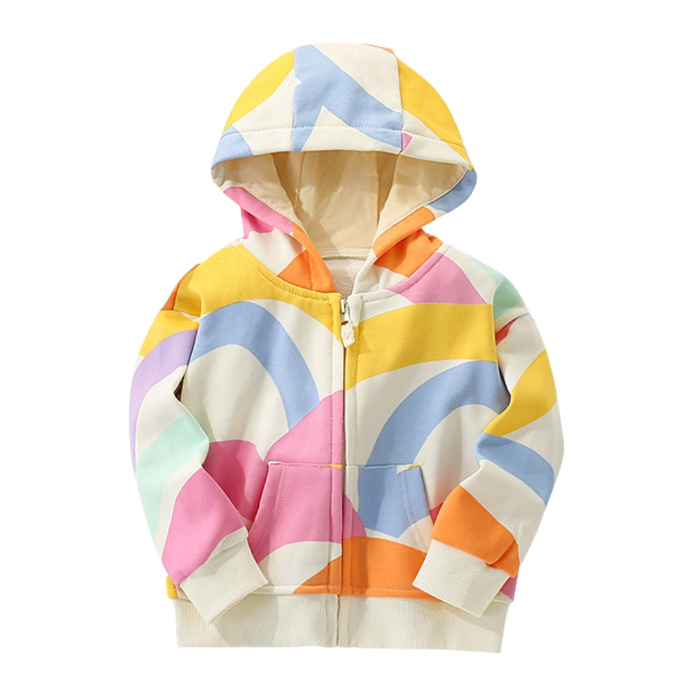 Playful Wave Print Zip-Up Hoodie - Beekee