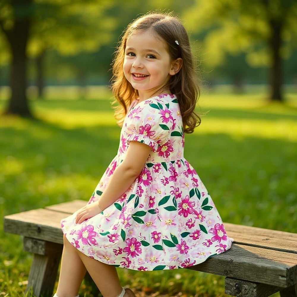 Pretty Puff Sleeve Girls Dress - Beekee