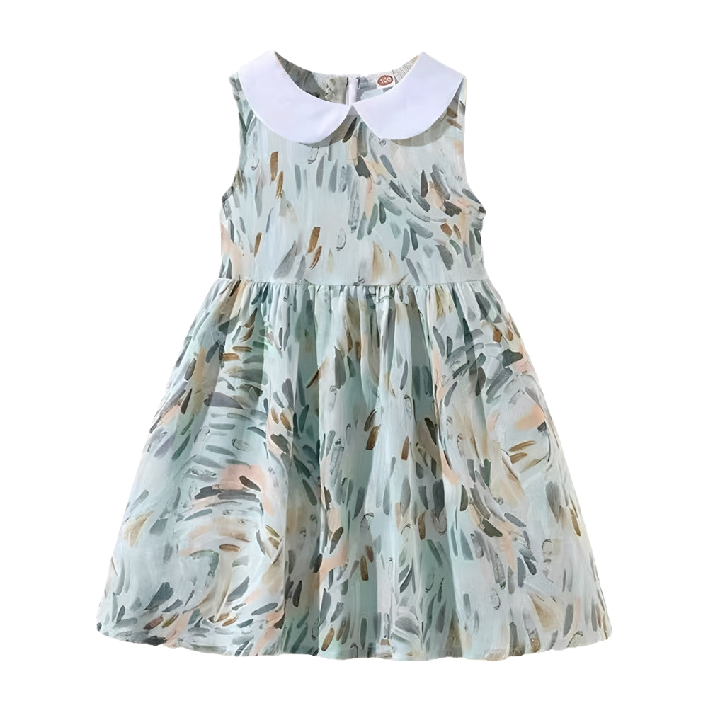 Pretty Watercolor Leaf Dress with Collar - Beekee