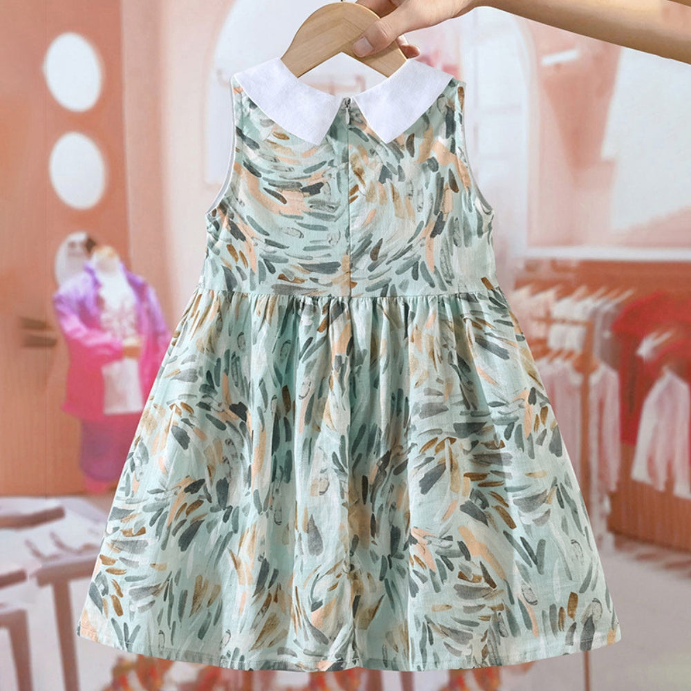 Pretty Watercolor Leaf Dress with Collar - Beekee