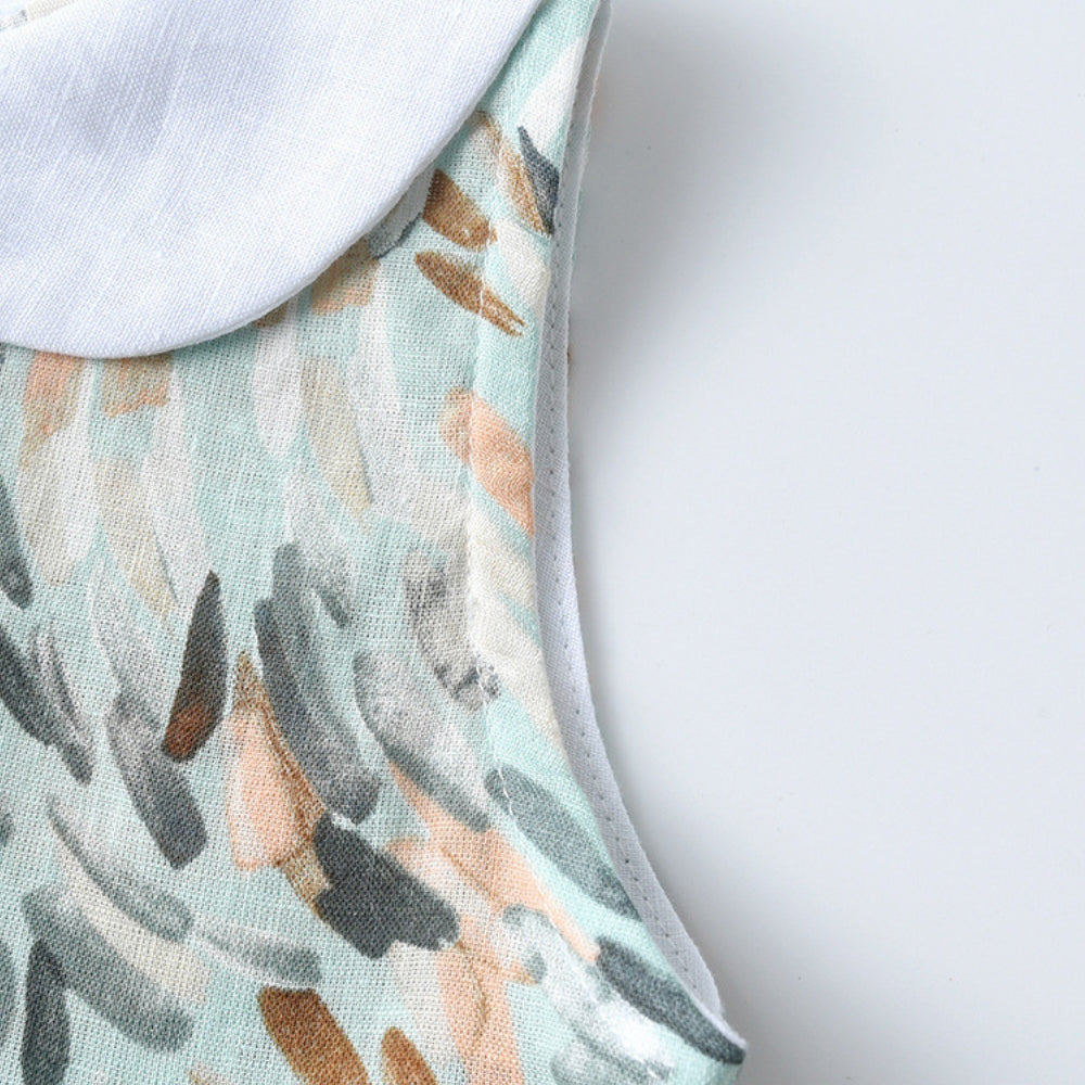 Pretty Watercolor Leaf Dress with Collar - Beekee