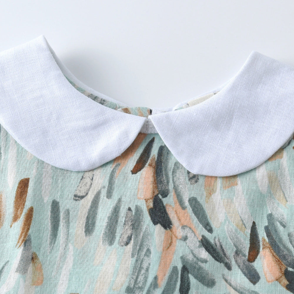 Pretty Watercolor Leaf Dress with Collar - Beekee