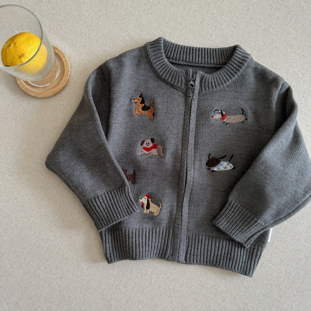 Puppy Embroidered Knit Cardigan - Beekee