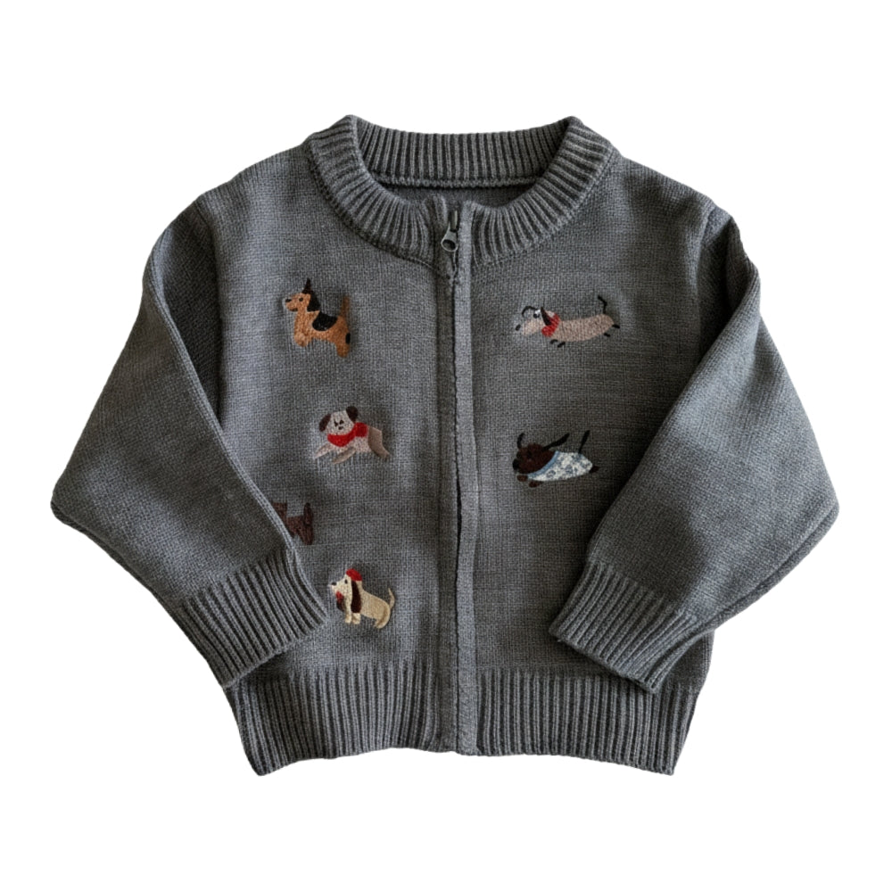 Puppy Embroidered Knit Cardigan - Beekee
