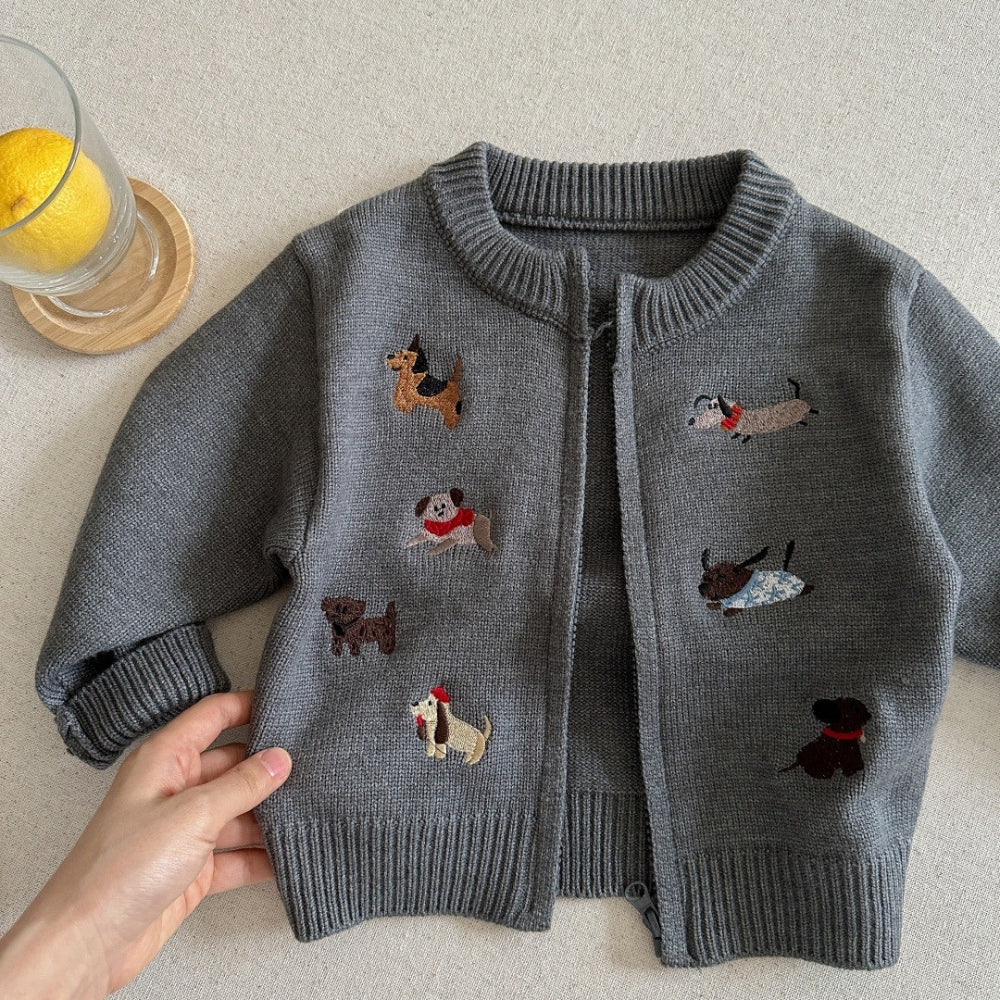 Puppy Embroidered Knit Cardigan - Beekee