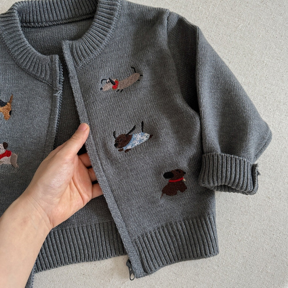 Puppy Embroidered Knit Cardigan - Beekee