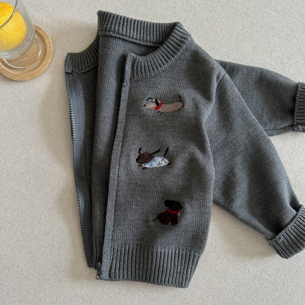 Puppy Embroidered Knit Cardigan - Beekee