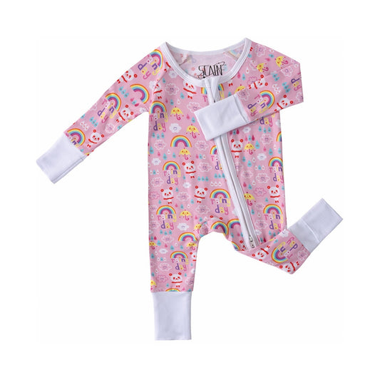 Rainbow Print Baby Romper with Zipper - Beekee