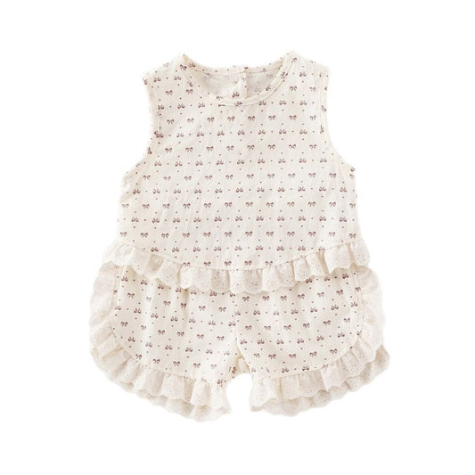 Ruffle Trim Cherry Print Shorts and Top Set - Beekee