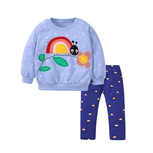 Cotton Cartoon Rainbow Snail Set for Baby Girls – Autumn Clothing for Kids