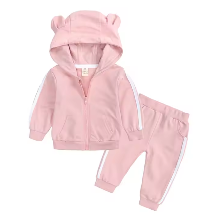 Fashionable Baby Girl Outfit Set – Cotton Long Sleeve Hooded Top & Pants for Spring & Autumn