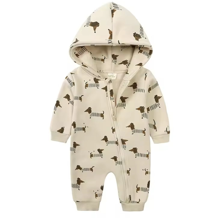 Cartoon Print Baby Girl Romper – Hooded Zipper Romper for Newborns & Toddlers – Spring & Autumn Clothing