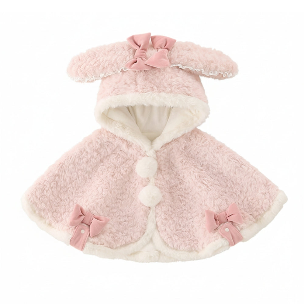 Soft Pink Bunny Ear Hooded Baby Cape - Beekee