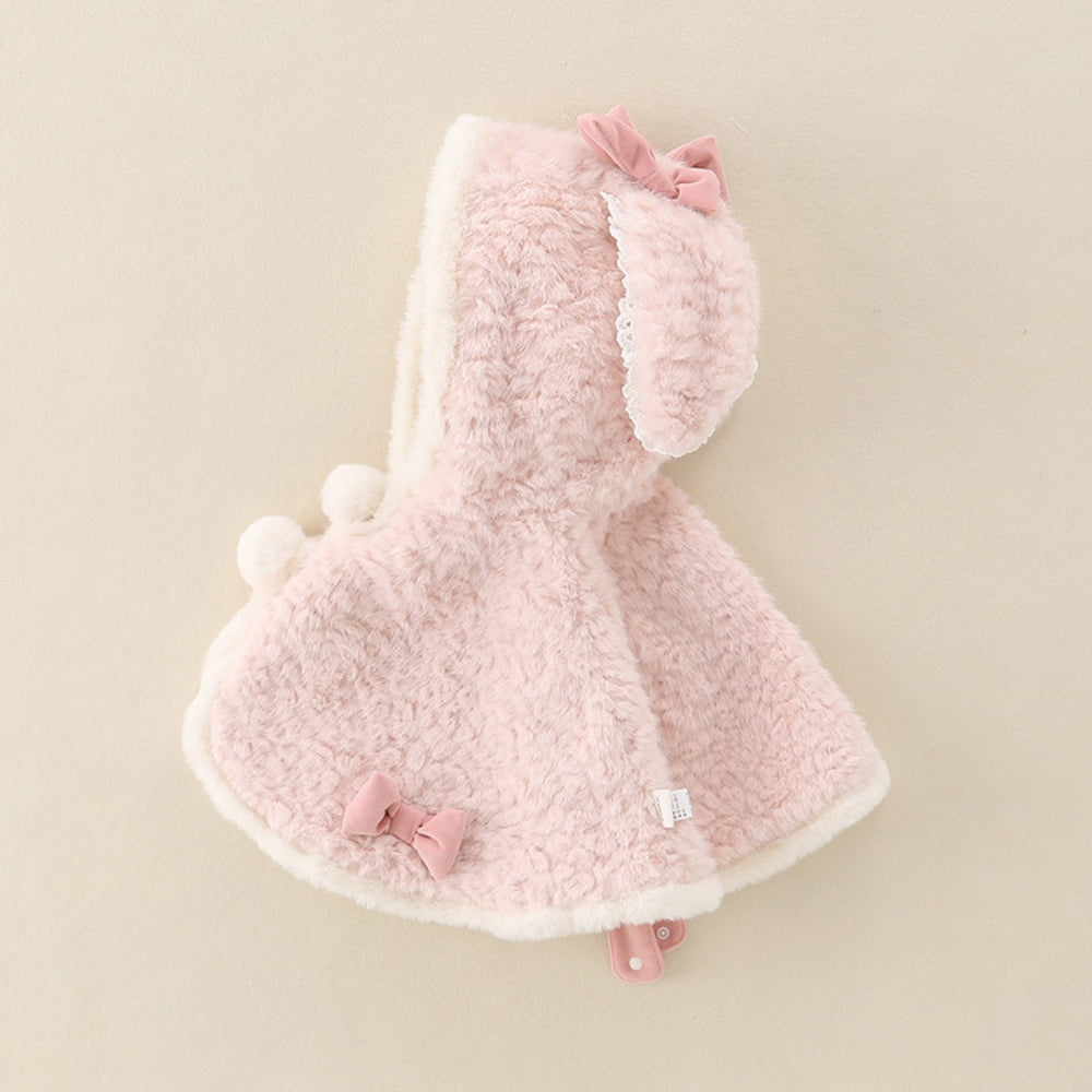 Soft Pink Bunny Ear Hooded Baby Cape - Beekee