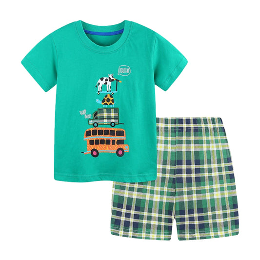 Stacked Animals Top and Plaid Shorts Set - Beekee