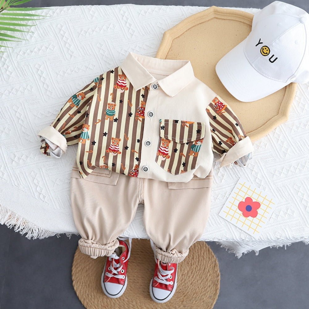 Striped Bear Shirt and Pants Set - Beekee